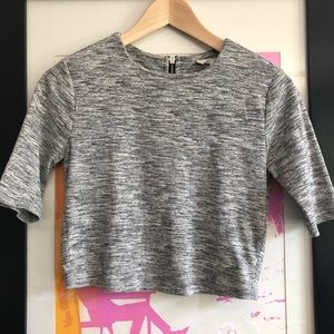 heather gray mid-sleeve F21 crop knit top